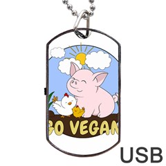 Go Vegan - Cute Pig And Chicken Dog Tag Usb Flash (one Side) by Valentinaart