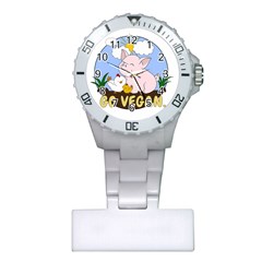 Go Vegan - Cute Pig And Chicken Plastic Nurses Watch by Valentinaart