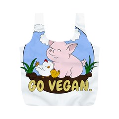 Go Vegan - Cute Pig And Chicken Full Print Recycle Bags (m)  by Valentinaart