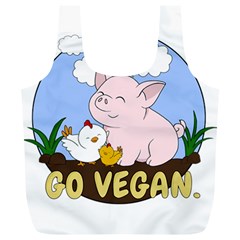 Go Vegan - Cute Pig And Chicken Full Print Recycle Bags (l)  by Valentinaart