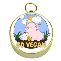 Go Vegan - Cute Pig And Chicken Gold Compasses by Valentinaart