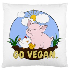 Go Vegan - Cute Pig And Chicken Large Flano Cushion Case (one Side) by Valentinaart