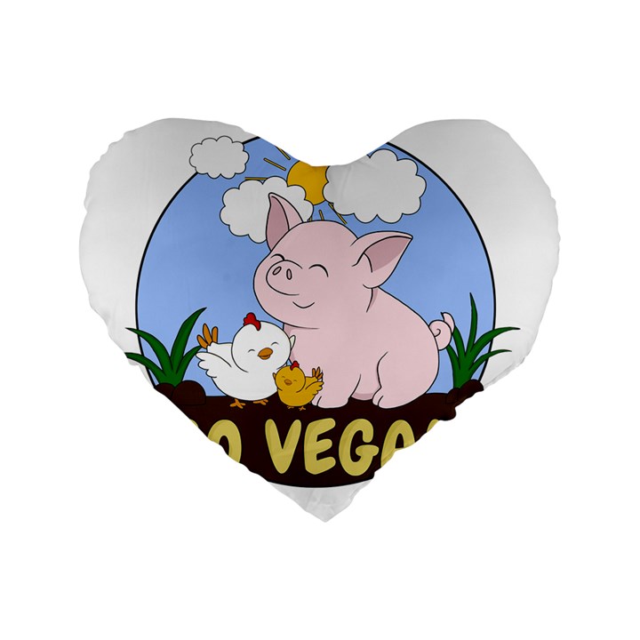 Go Vegan - Cute Pig and Chicken Standard 16  Premium Flano Heart Shape Cushions