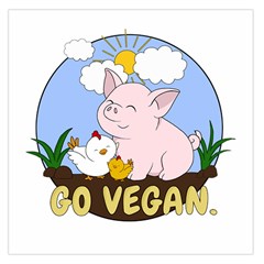 Go Vegan - Cute Pig And Chicken Large Satin Scarf (square) by Valentinaart