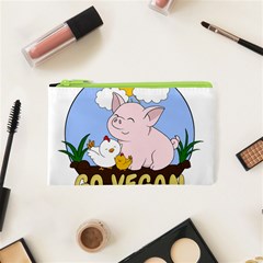 Go Vegan - Cute Pig And Chicken Cosmetic Bag (xs) by Valentinaart