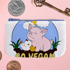 Go Vegan - Cute Pig And Chicken Large Coin Purse by Valentinaart