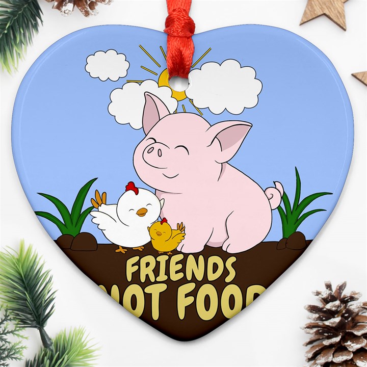 Friends Not Food - Cute Pig and Chicken Ornament (Heart)