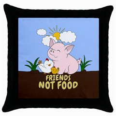 Friends Not Food - Cute Pig And Chicken Throw Pillow Case (black) by Valentinaart