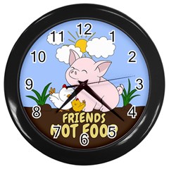 Friends Not Food - Cute Pig And Chicken Wall Clocks (black) by Valentinaart