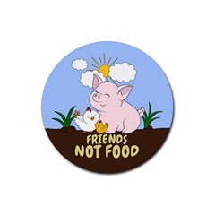 Friends Not Food - Cute Pig And Chicken Rubber Coaster (round)  by Valentinaart