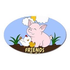 Friends Not Food - Cute Pig And Chicken Oval Magnet by Valentinaart