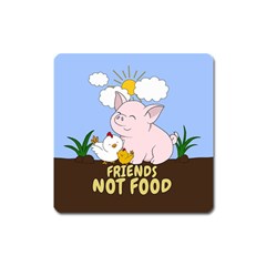 Friends Not Food - Cute Pig And Chicken Square Magnet by Valentinaart