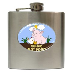 Friends Not Food - Cute Pig And Chicken Hip Flask (6 Oz) by Valentinaart