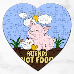 Friends Not Food - Cute Pig And Chicken Jigsaw Puzzle (heart) by Valentinaart