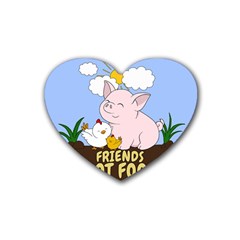 Friends Not Food - Cute Pig And Chicken Rubber Coaster (heart)  by Valentinaart