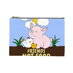 Friends Not Food - Cute Pig And Chicken Cosmetic Bag (large)  by Valentinaart