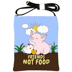 Friends Not Food - Cute Pig And Chicken Shoulder Sling Bags by Valentinaart