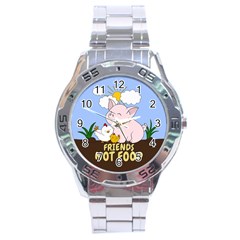 Friends Not Food - Cute Pig And Chicken Stainless Steel Analogue Watch by Valentinaart