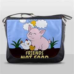 Friends Not Food - Cute Pig And Chicken Messenger Bags by Valentinaart