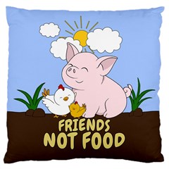 Friends Not Food - Cute Pig And Chicken Large Cushion Case (one Side) by Valentinaart