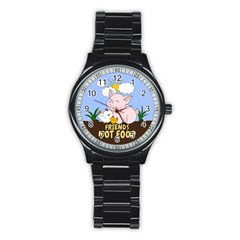 Friends Not Food - Cute Pig And Chicken Stainless Steel Round Watch by Valentinaart