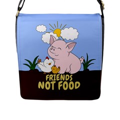 Friends Not Food - Cute Pig And Chicken Flap Messenger Bag (l)  by Valentinaart