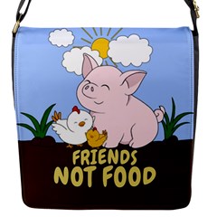 Friends Not Food - Cute Pig And Chicken Flap Messenger Bag (s) by Valentinaart