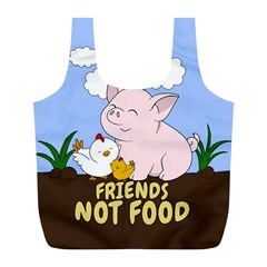 Friends Not Food - Cute Pig And Chicken Full Print Recycle Bags (l)  by Valentinaart