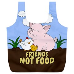 Friends Not Food - Cute Pig And Chicken Full Print Recycle Bags (l)  by Valentinaart