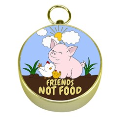 Friends Not Food - Cute Pig And Chicken Gold Compasses by Valentinaart