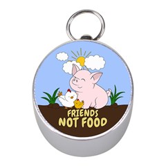 Friends Not Food - Cute Pig And Chicken Mini Silver Compasses by Valentinaart