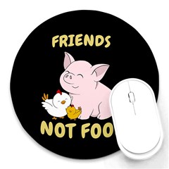 Friends Not Food - Cute Pig And Chicken Round Mousepads by Valentinaart