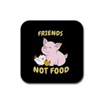 Friends Not Food - Cute Pig and Chicken Rubber Coaster (Square)  Front