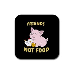 Friends Not Food - Cute Pig And Chicken Rubber Square Coaster (4 Pack)  by Valentinaart