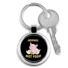 Friends Not Food - Cute Pig And Chicken Key Chains (round)  by Valentinaart