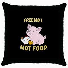 Friends Not Food - Cute Pig And Chicken Throw Pillow Case (black) by Valentinaart