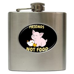 Friends Not Food - Cute Pig And Chicken Hip Flask (6 Oz) by Valentinaart