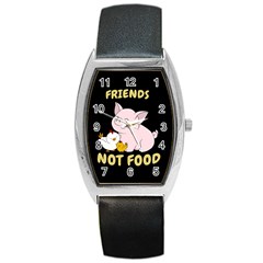 Friends Not Food - Cute Pig And Chicken Barrel Style Metal Watch by Valentinaart