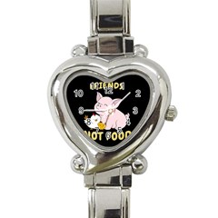 Friends Not Food - Cute Pig And Chicken Heart Italian Charm Watch by Valentinaart