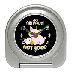 Friends Not Food - Cute Pig And Chicken Travel Alarm Clocks by Valentinaart