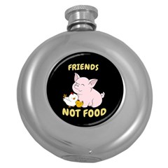 Friends Not Food - Cute Pig And Chicken Round Hip Flask (5 Oz) by Valentinaart