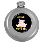 Friends Not Food - Cute Pig and Chicken Round Hip Flask (5 oz) Front