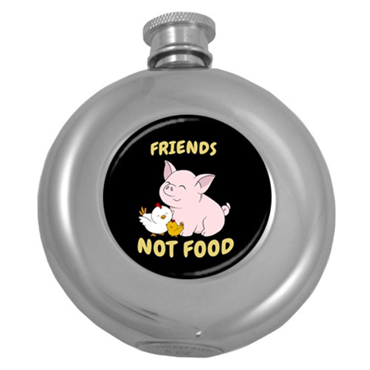 Friends Not Food - Cute Pig and Chicken Round Hip Flask (5 oz)