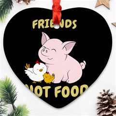 Friends Not Food - Cute Pig And Chicken Heart Ornament (two Sides) by Valentinaart