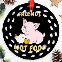 Friends Not Food - Cute Pig And Chicken Round Filigree Ornament (two Sides) by Valentinaart