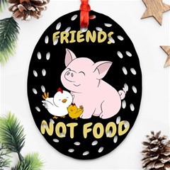 Friends Not Food - Cute Pig And Chicken Ornament (oval Filigree) by Valentinaart