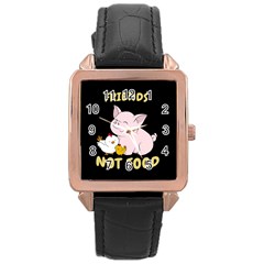 Friends Not Food - Cute Pig And Chicken Rose Gold Leather Watch  by Valentinaart