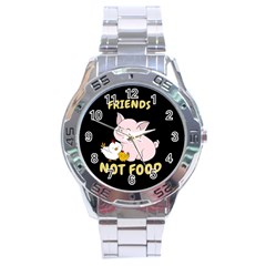 Friends Not Food - Cute Pig And Chicken Stainless Steel Analogue Watch by Valentinaart