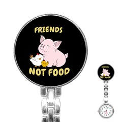 Friends Not Food - Cute Pig And Chicken Stainless Steel Nurses Watch by Valentinaart