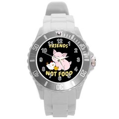 Friends Not Food - Cute Pig And Chicken Round Plastic Sport Watch (l) by Valentinaart